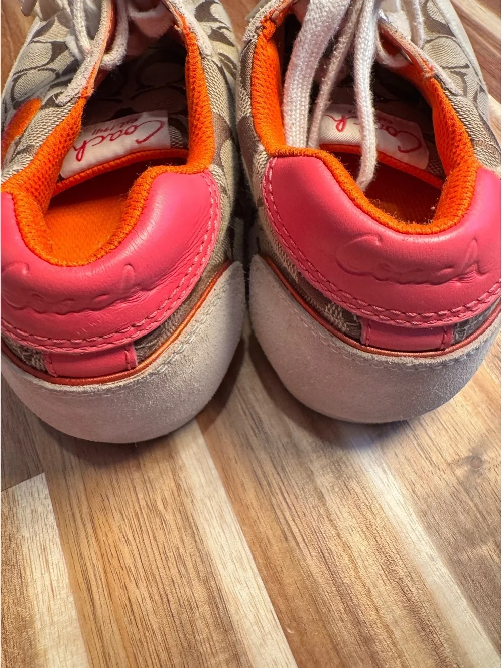 Coach Perrie A1029 Signature C Sneakers Women’s 8M Beige Pink Orange Lace Up